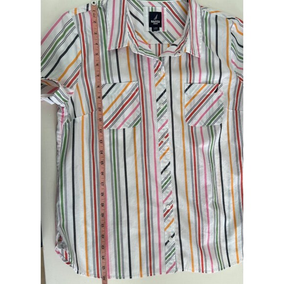 Nautica Jeans Women Striped Short Sleeve Button-Up Blouse Size L - Picture 5 of 7